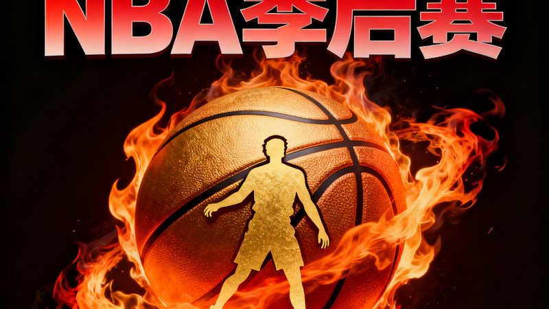 2024-25赛季NBA季后赛专题宣传海报，篮球剪影与火焰特效融合，标题用粗体大字呈现