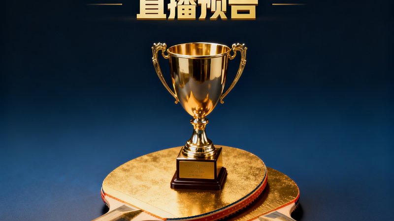 国际乒联世界巡回赛总决赛直播预告图，乒乓球拍与奖杯交叠设计，金色主调